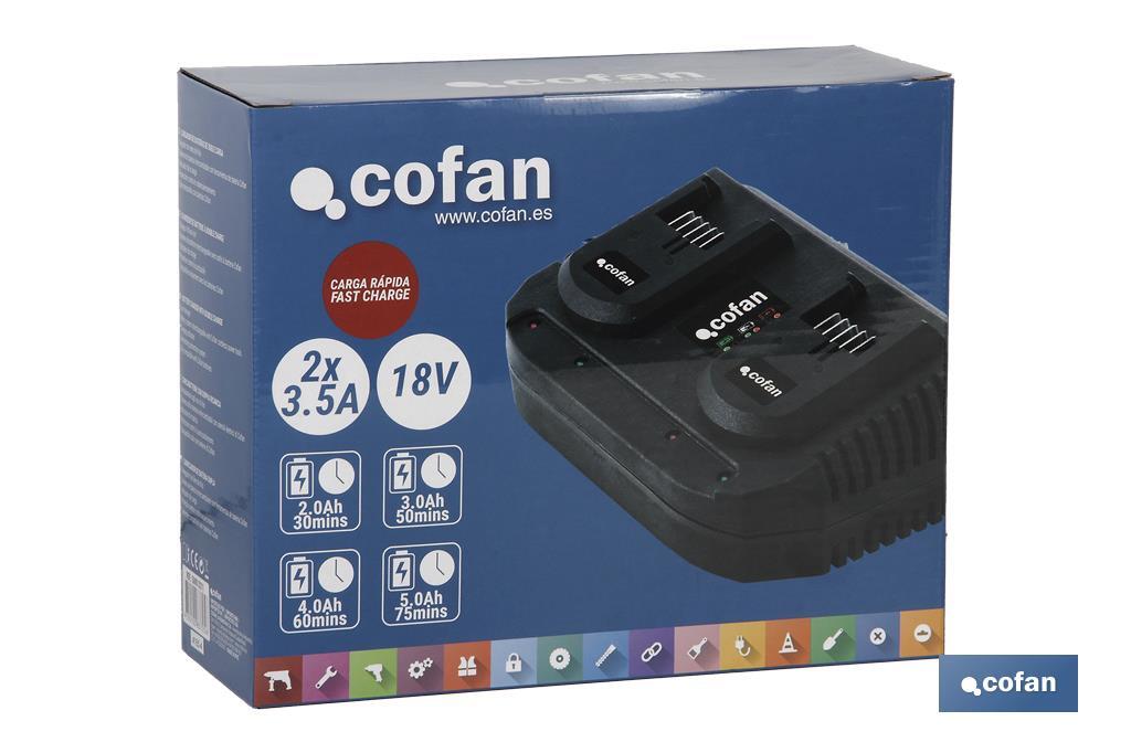 Cargador de Baterias Doble | Carga Rápida | 2 x 3,5 A - 18V - Cofan