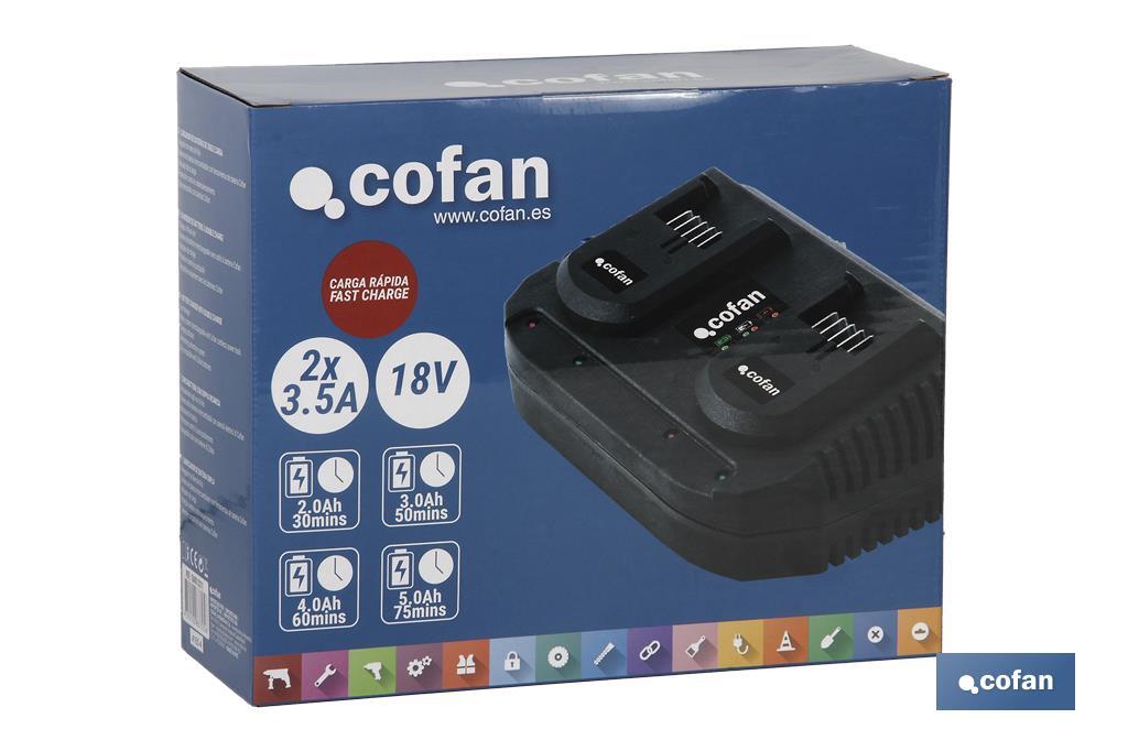 Chargeur de Batteries Double | Charge rapide | 2x3,5A - 18V - Cofan