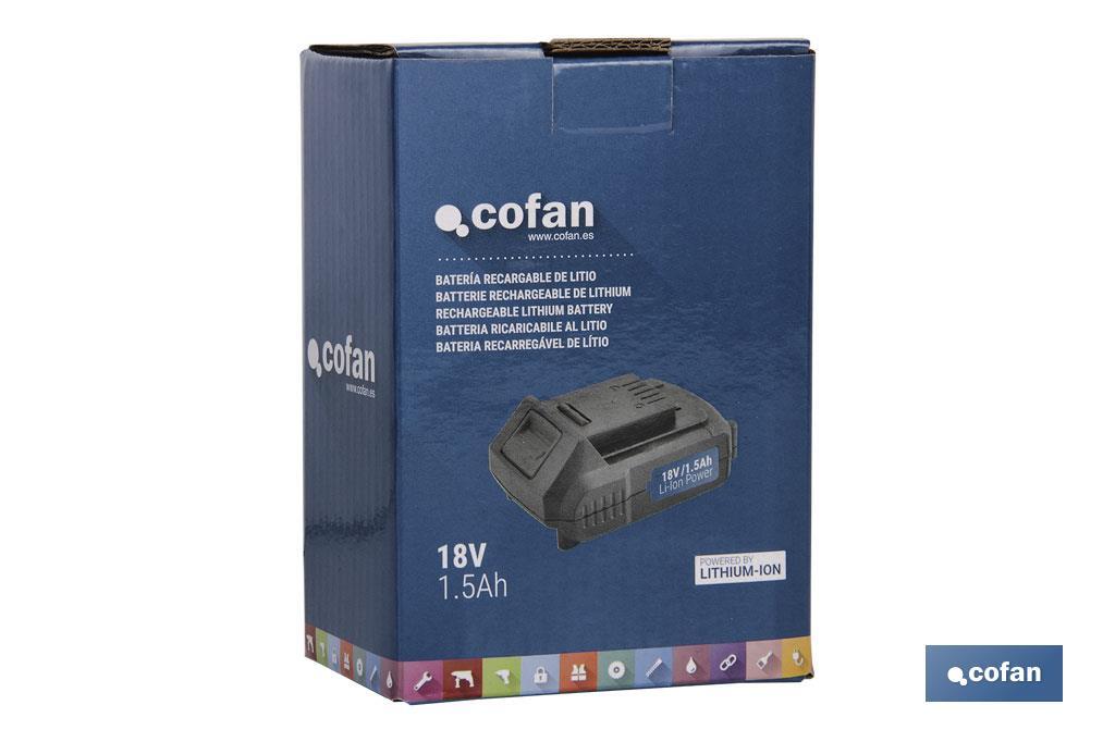 Batería Recargable de Litio Li-ion I 18V I 1.5Ah I Apta para herramientas eléctricas a Batería - Cofan