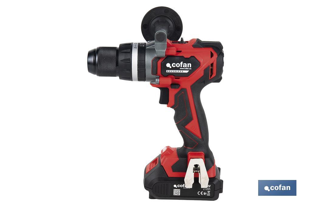 Taladro percutor y atornillador sin escobillas | 2 velocidades | Incluye maletín con batería Li-Ion de 20 voltios y 2.0 Ah + cargador - Cofan