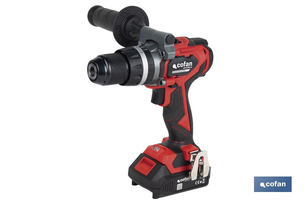 Taladro percutor y atornillador sin escobillas | 2 velocidades | Incluye maletín con batería Li-Ion de 20 voltios y 2.0 Ah + cargador - Cofan