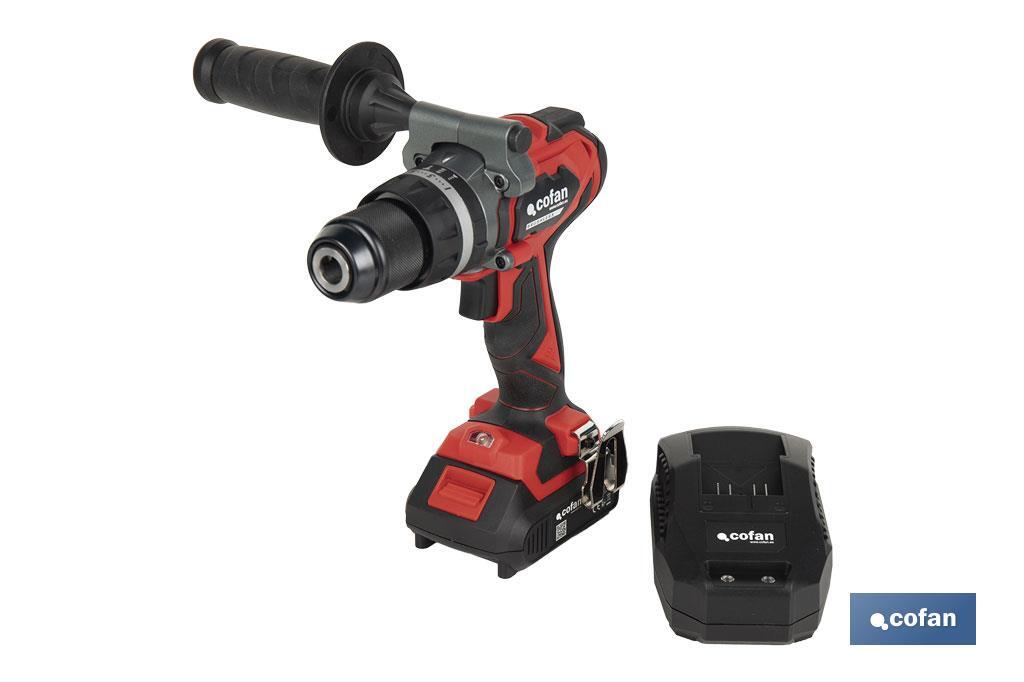 Taladro percutor y atornillador sin escobillas | 2 velocidades | Incluye maletín con batería Li-Ion de 20 voltios y 2.0 Ah + cargador - Cofan