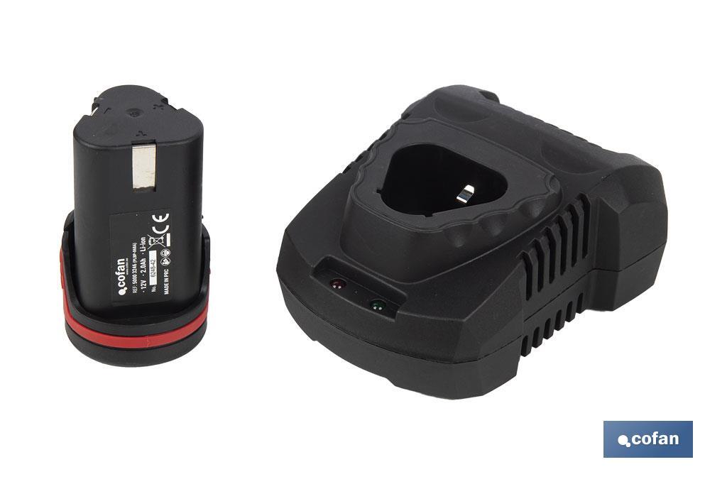 Taladro atornillador a batería | 19+ 1 posiciones de apriete | Batería Li-ion 12 V 2.0 Ah | Dos velocidades | Maletín incluido - Cofan