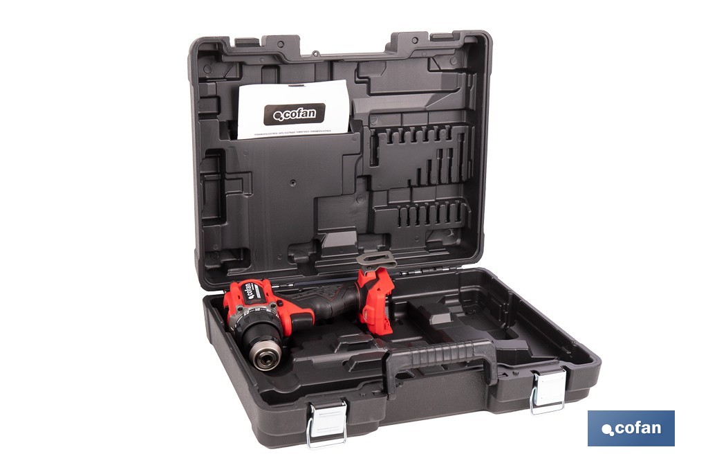 Taladro atornillador a batería con motor brushless | Potencia: 20 V | 2 velocidades | Disponible con y sin batería y cargador - Cofan