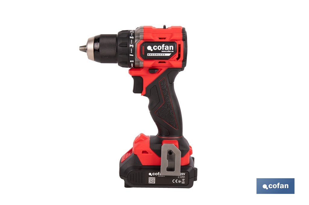 Taladro atornillador a batería con motor brushless | Potencia: 20 V | 2 velocidades | Disponible con y sin batería y cargador - Cofan
