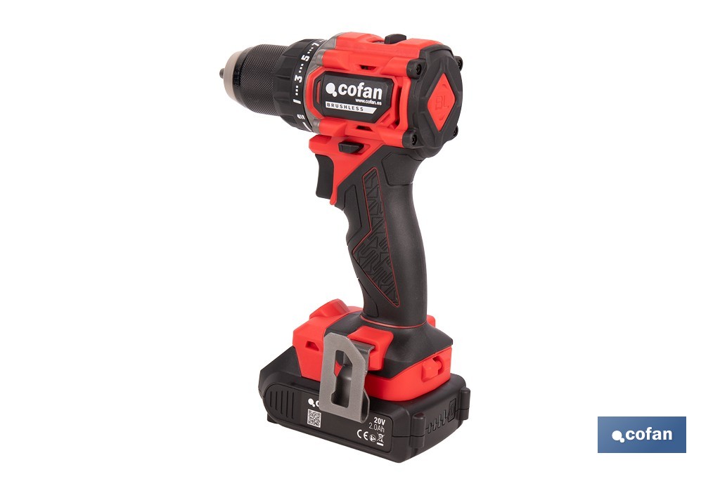 Taladro atornillador a batería con motor brushless | Potencia: 20 V | 2 velocidades | Disponible con y sin batería y cargador - Cofan