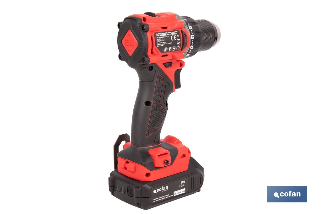 Taladro atornillador a batería con motor brushless | Potencia: 20 V | 2 velocidades | Disponible con y sin batería y cargador - Cofan