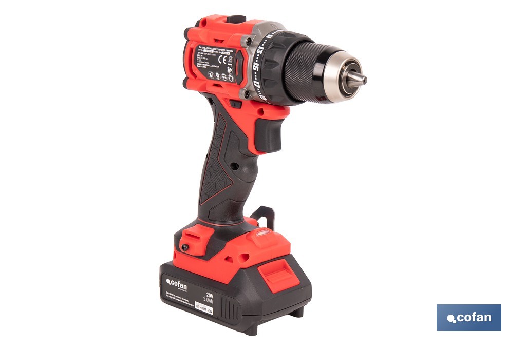 Taladro atornillador a batería con motor brushless | Potencia: 20 V | 2 velocidades | Disponible con y sin batería y cargador - Cofan