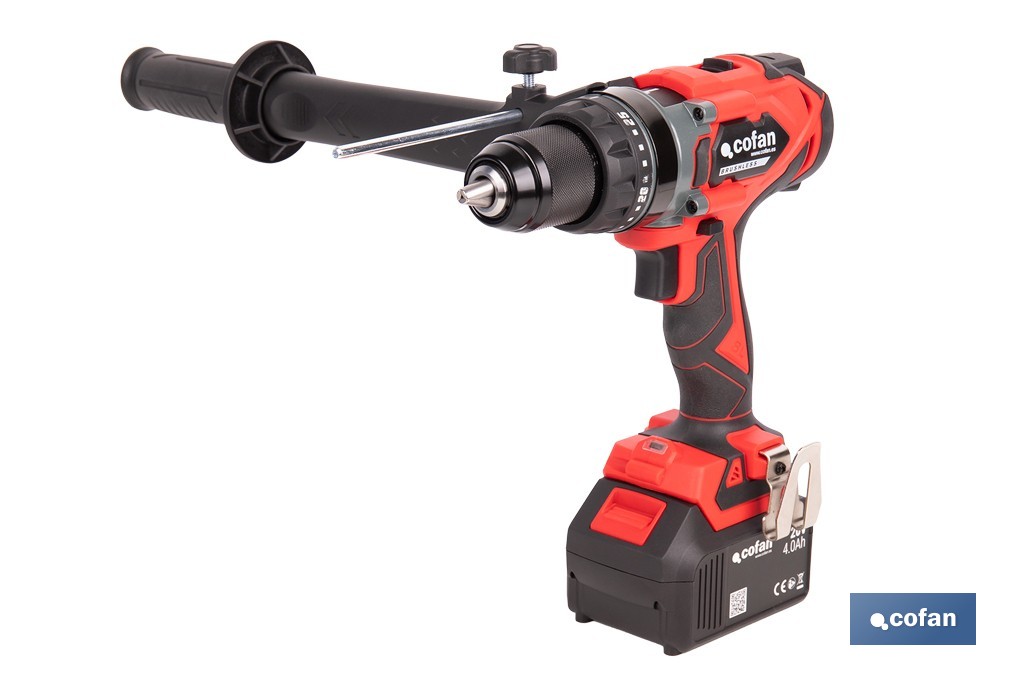 Taladro percutor a batería con motor brushless | Potencia: 20 V | 2 velocidades + percusión | Accesorios incluidos | Disponible con y sin batería y cargador - Cofan