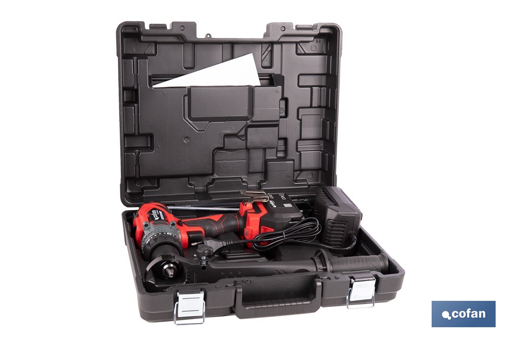 Taladro percutor a batería con motor brushless | Potencia: 20 V | 2 velocidades + percusión | Accesorios incluidos | Disponible con y sin batería y cargador - Cofan