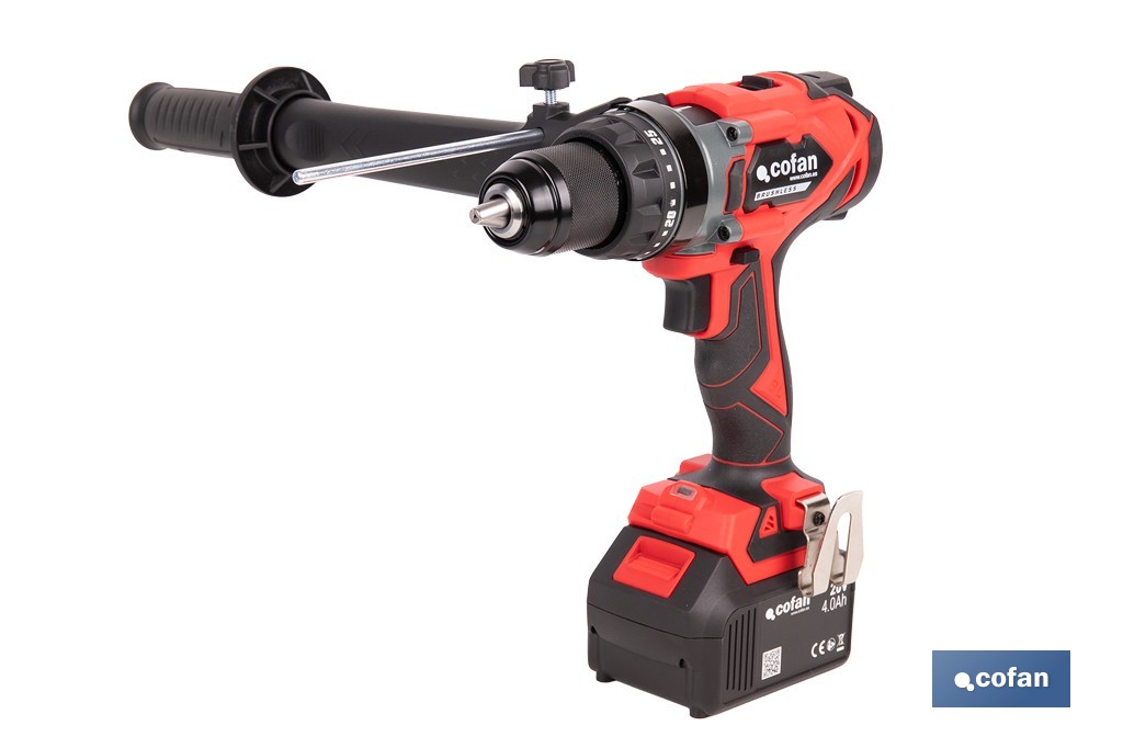 Taladro percutor a batería con motor brushless | Potencia: 20 V | 2 velocidades + percusión | Accesorios incluidos | Disponible con y sin batería y cargador - Cofan