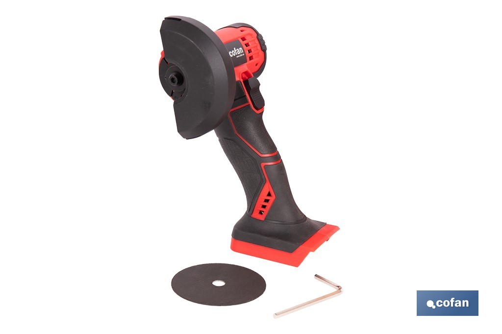 Mini amoladora a batería | 19.500 rpm | Para discos 76 mm | Empuñadura ergonómica | Disponible con y sin batería y cargador - Cofan