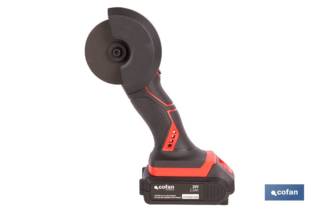 Mini amoladora a batería | 19.500 rpm | Para discos 76 mm | Empuñadura ergonómica | Disponible con y sin batería y cargador - Cofan