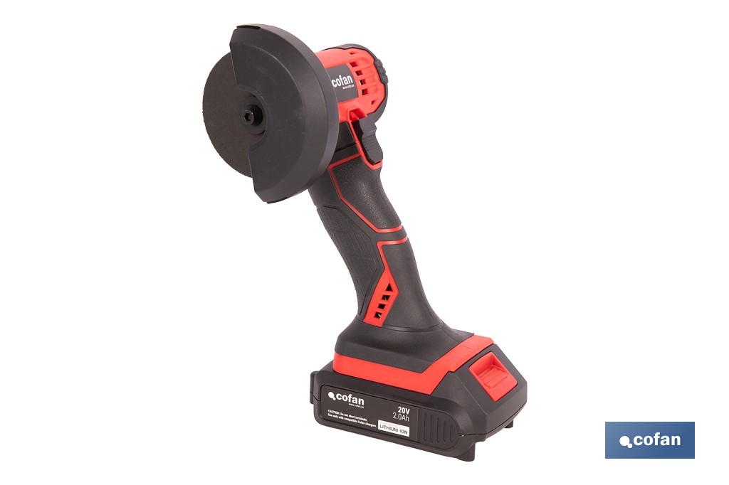 Mini amoladora a batería | 19.500 rpm | Para discos 76 mm | Empuñadura ergonómica | Disponible con y sin batería y cargador - Cofan