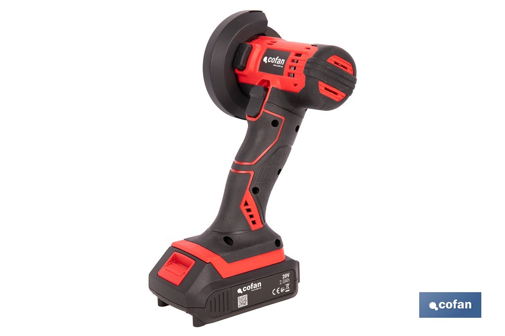 Mini amoladora a batería | 19.500 rpm | Para discos 76 mm | Empuñadura ergonómica | Disponible con y sin batería y cargador - Cofan