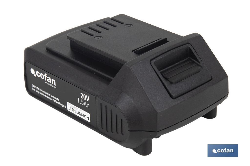 Batería de litio Li-ion de 20 V y 1.5 Ah | Adecuada para herramientas eléctricas Cofan | Protección electrónica integral - Cofan