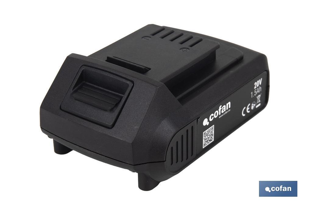Batería de litio Li-ion de 20 V y 1.5 Ah | Adecuada para herramientas eléctricas Cofan | Protección electrónica integral - Cofan