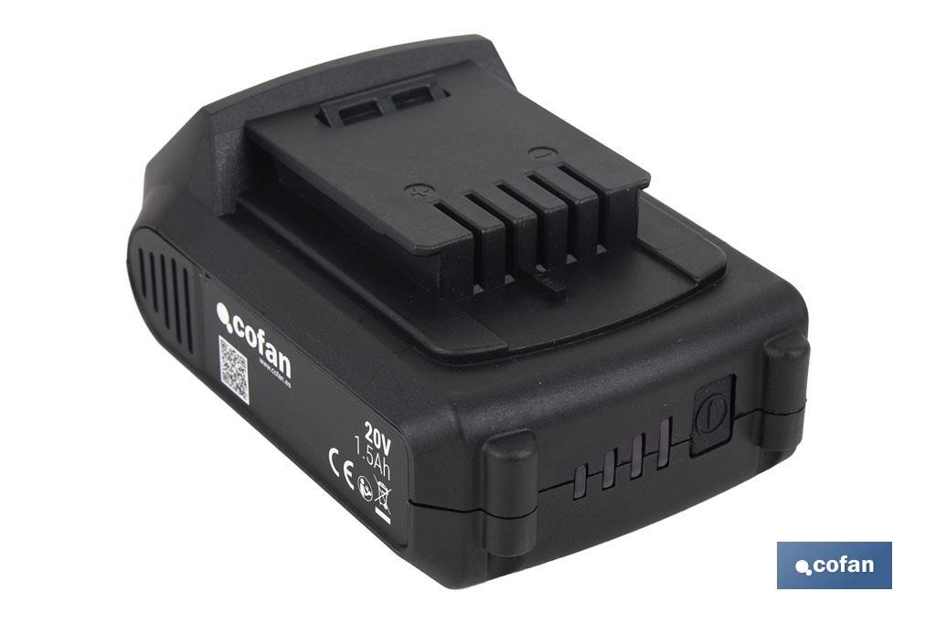 Batería de litio Li-ion de 20 V y 1.5 Ah | Adecuada para herramientas eléctricas Cofan | Protección electrónica integral - Cofan