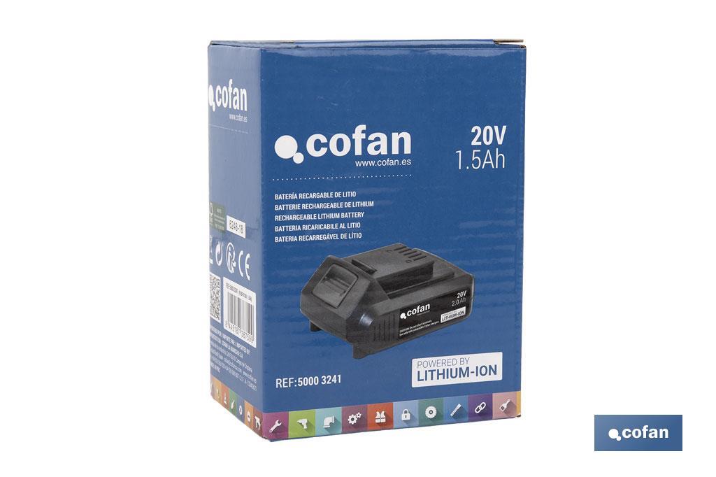Batería de litio Li-ion de 20 V y 1.5 Ah | Adecuada para herramientas eléctricas Cofan | Protección electrónica integral - Cofan