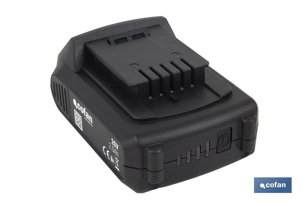 Batería de litio Li-ion de 20V y 2.0 Ah | Adecuada para herramientas eléctricas Cofan | Protección electrónica integral - Cofan