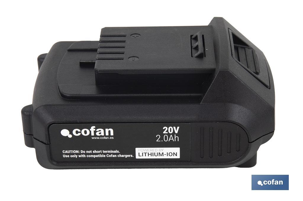 Batería de litio Li-ion de 20V y 2.0 Ah | Adecuada para herramientas eléctricas Cofan | Protección electrónica integral - Cofan