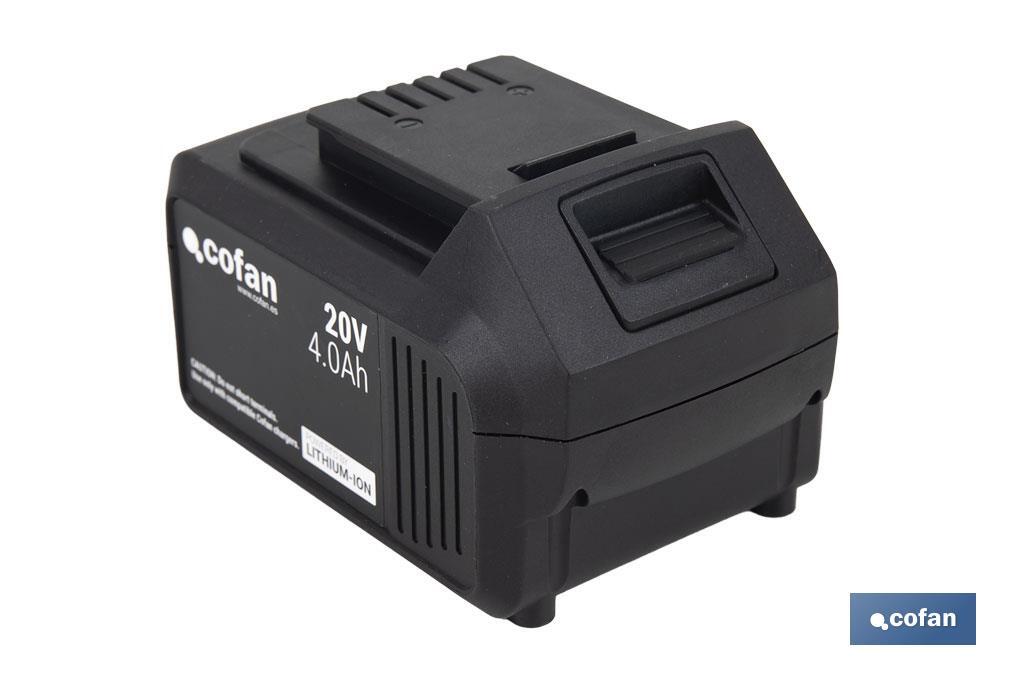 Batería de litio Li-ion de 20 V y 4.0 Ah | Adecuada para herramientas eléctricas Cofan | Protección electrónica integral - Cofan