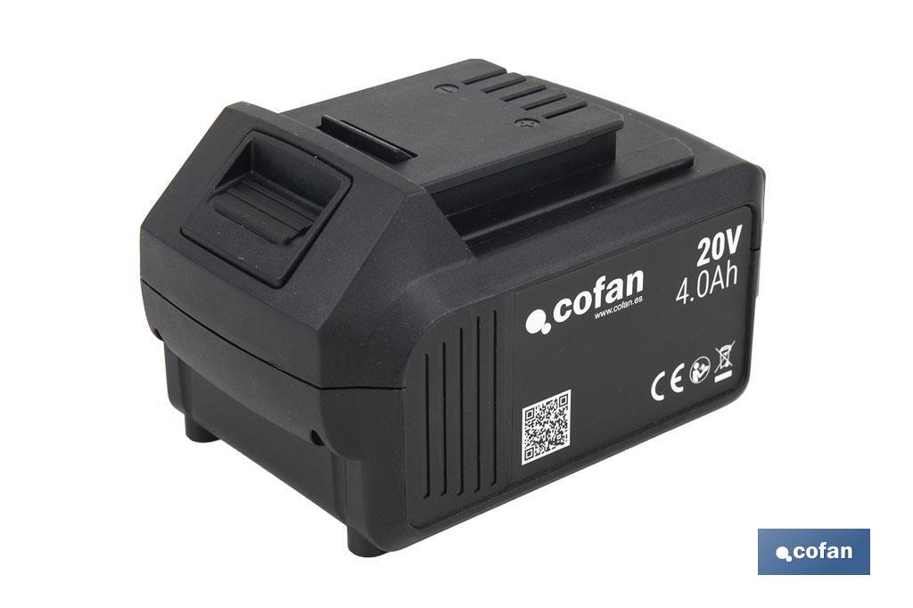Batería de litio Li-ion de 20 V y 4.0 Ah | Adecuada para herramientas eléctricas Cofan | Protección electrónica integral - Cofan