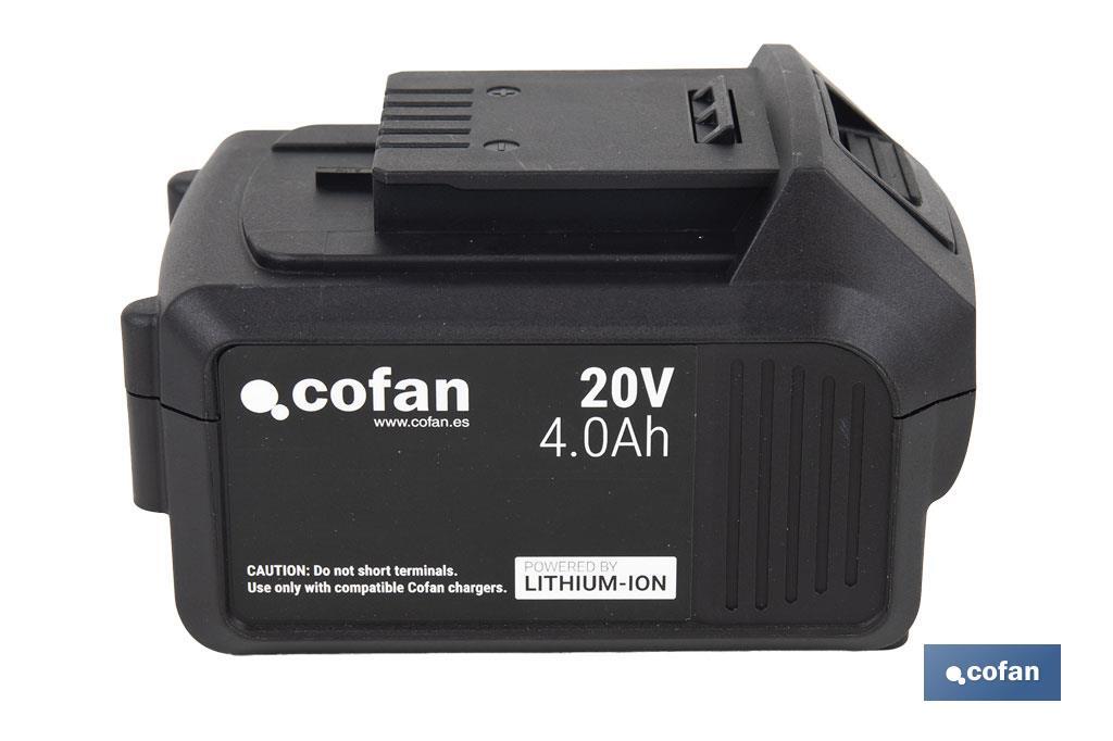 Batería de litio Li-ion de 20 V y 4.0 Ah | Adecuada para herramientas eléctricas Cofan | Protección electrónica integral - Cofan