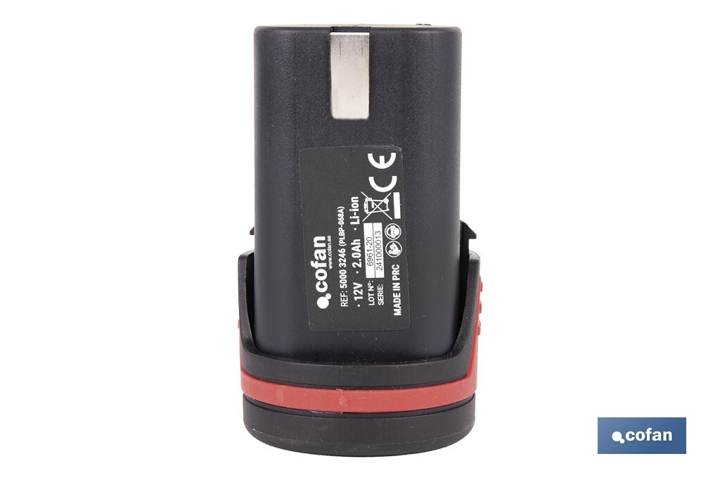 Batería Li-ion de 12 V y 2.0 Ah | Adecuado para taladro 50003244 | Larga duración y protección integral - Cofan