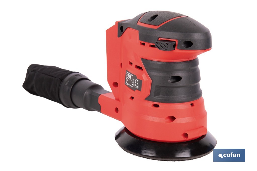 Lijadora orbital a batería | Velocidad de 10.000 rpm | Almohadilla de Ø125 mm con sistema de fijación por velcro | Disponible con y sin batería y cargador - Cofan