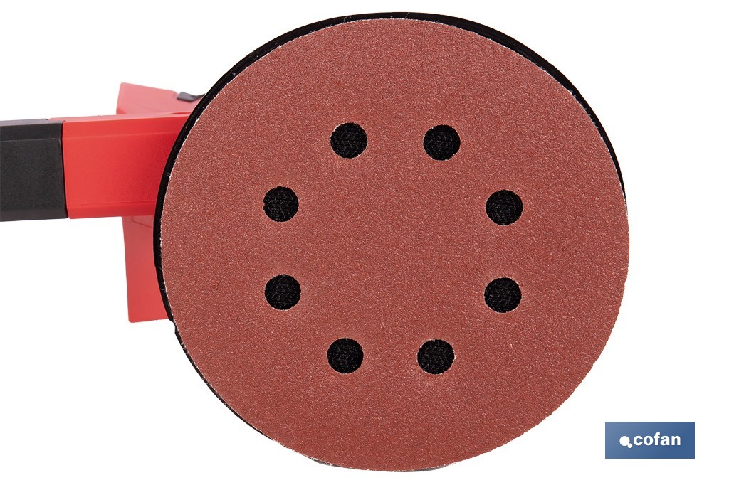 Lijadora orbital a batería | Velocidad de 10.000 rpm | Almohadilla de Ø125 mm con sistema de fijación por velcro | Disponible con y sin batería y cargador - Cofan