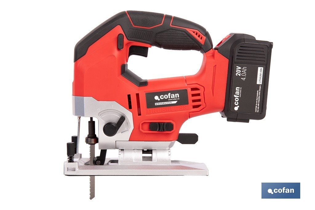 Sierra de calar a batería con motor brushless | Velocidad variable | Acción pendular | Disponible con y sin batería y cargador - Cofan