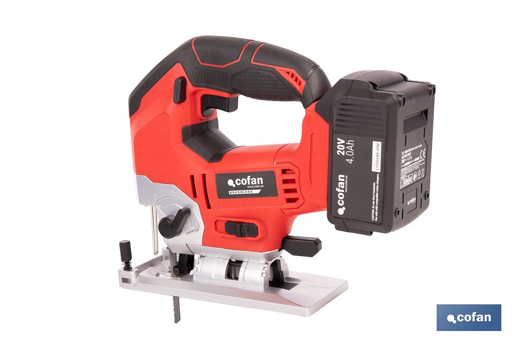 Sierra de calar a batería con motor brushless | Velocidad variable | Acción pendular | Disponible con y sin batería y cargador - Cofan