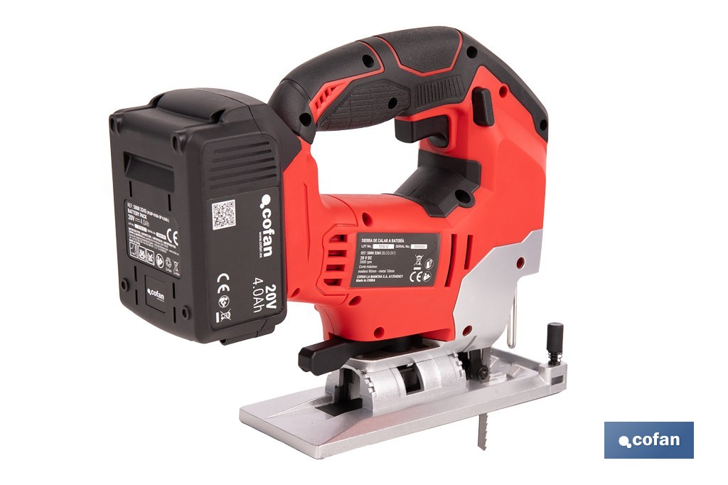 Sierra de calar a batería con motor brushless | Velocidad variable | Acción pendular | Disponible con y sin batería y cargador - Cofan