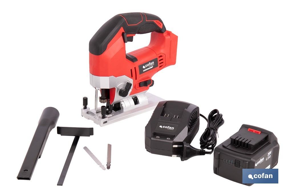 Sierra de calar a batería con motor brushless | Velocidad variable | Acción pendular | Disponible con y sin batería y cargador - Cofan