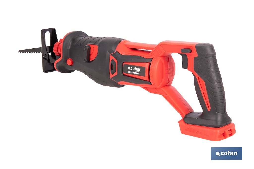 Sierra de sable a batería con motor brushless | Potencia: 20 V | Velocidad variable | Corte en madera y metal | Disponible con y sin batería y cargador - Cofan