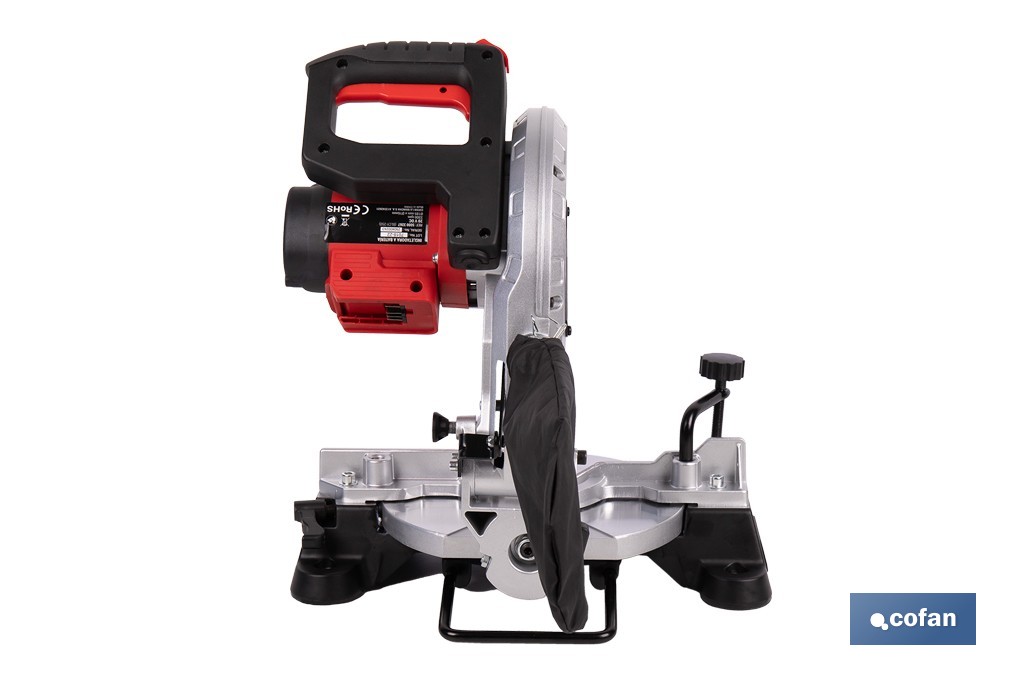 Ingletadora a batería 20 V con motor brushless | Corte máx. 105 mm, inclinación -45°/+45°, velocidad 3200 rpm | Incluye bolsa de polvo | Disponible con y sin batería y cargador - Cofan