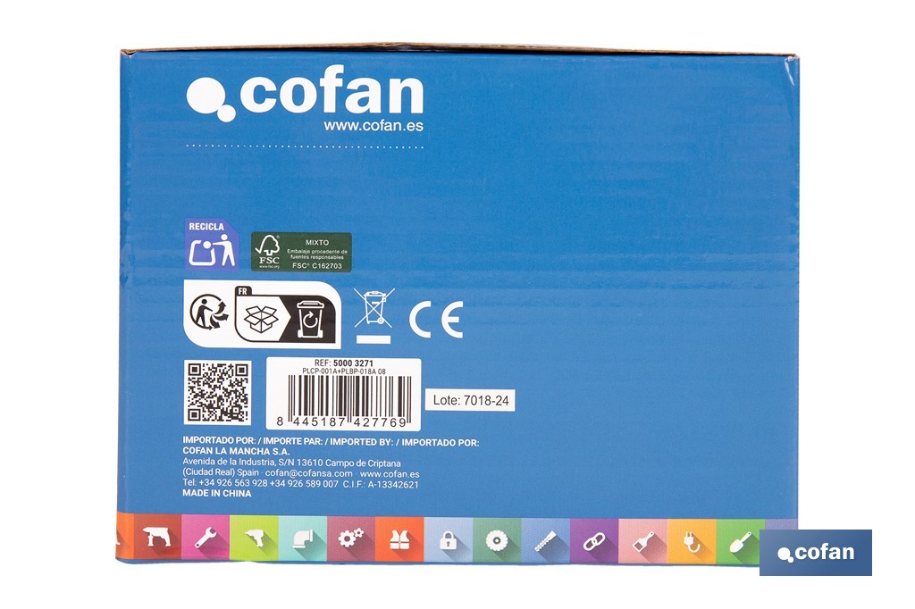 Pack de cargador 20 V 2.4 A + Batería 20 V 2.0 Ah Li-Ion | Compatible con sistema 1 for All | Protección contra sobrecarga y larga duración - Cofan