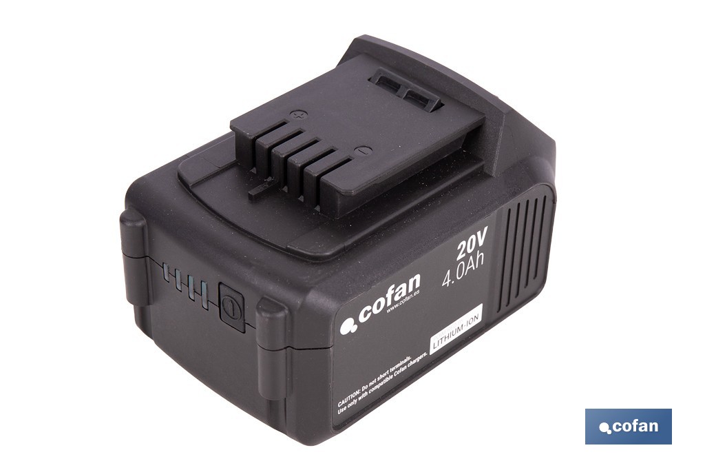Pack de cargador 20 V 4.5 A + Batería 20 V 4.0 Ah Li-Ion | Compatible con sistema 1 for All | Protección contra sobrecarga y larga duración - Cofan