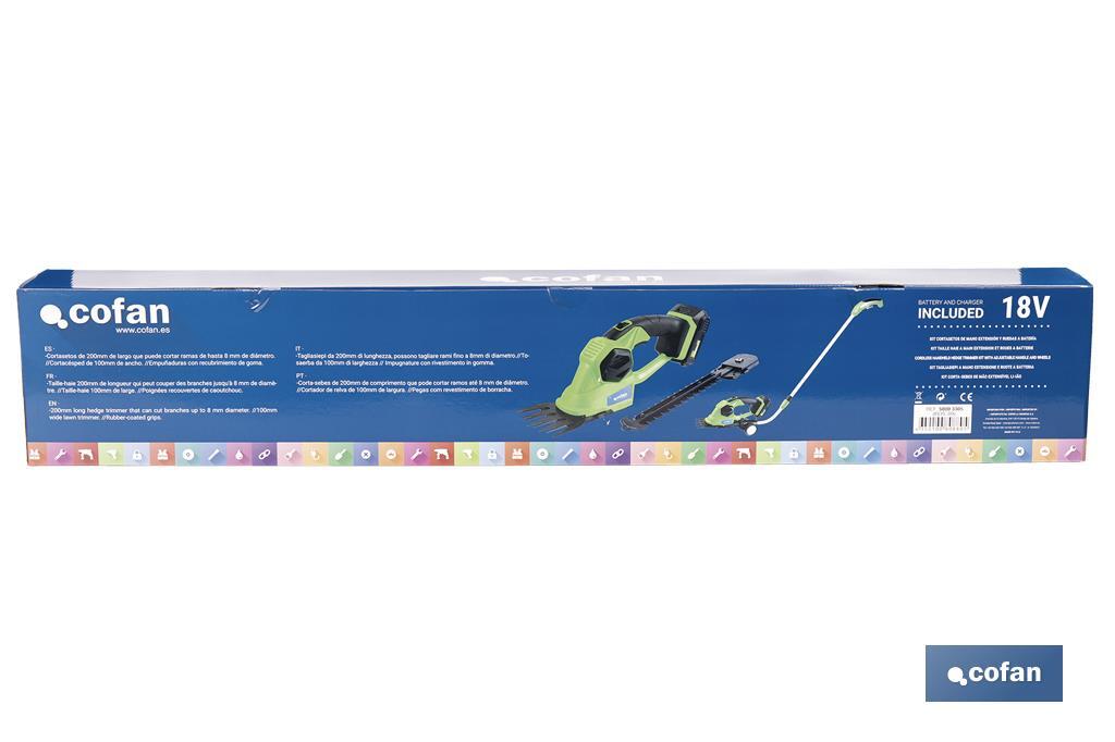 Kit Cortasetos de Mano | Extensible con Ruedas a Batería | Li-Iion 18V | 1200 RPM - Cofan