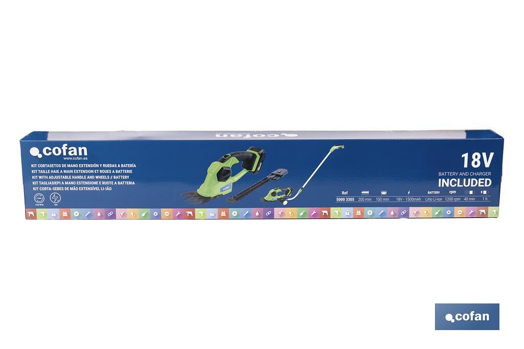 Kit Cortasetos de Mano | Extensible con Ruedas a Batería | Li-Iion 18V | 1200 RPM - Cofan