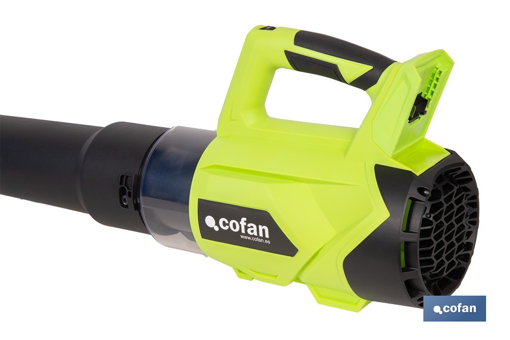 Sopladora a batería 20 V con 2 velocidades y motor de 22.500 rpm | Ligera, ergonómica y potente | Disponible con y sin batería y cargador - Cofan
