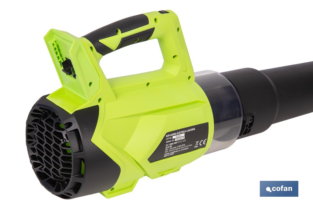 Sopladora a batería 20 V con 2 velocidades y motor de 22.500 rpm | Ligera, ergonómica y potente | Disponible con y sin batería y cargador - Cofan