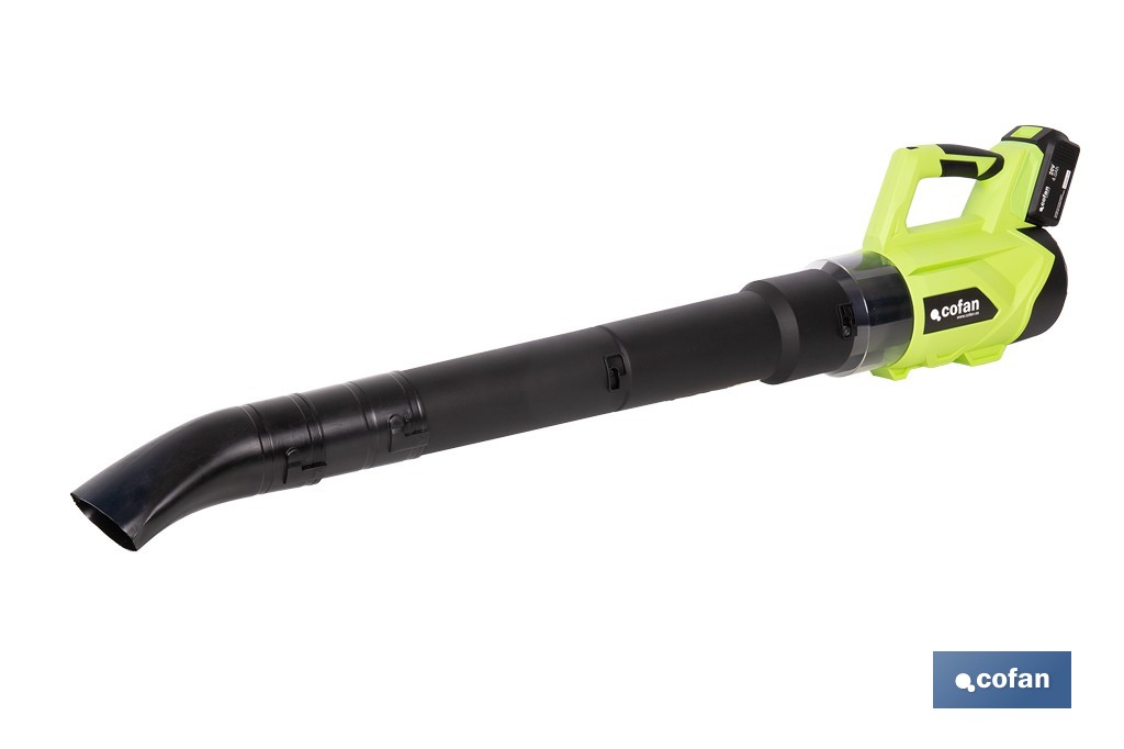 Sopladora a batería 20 V con 2 velocidades y motor de 22.500 rpm | Ligera, ergonómica y potente | Disponible con y sin batería y cargador - Cofan
