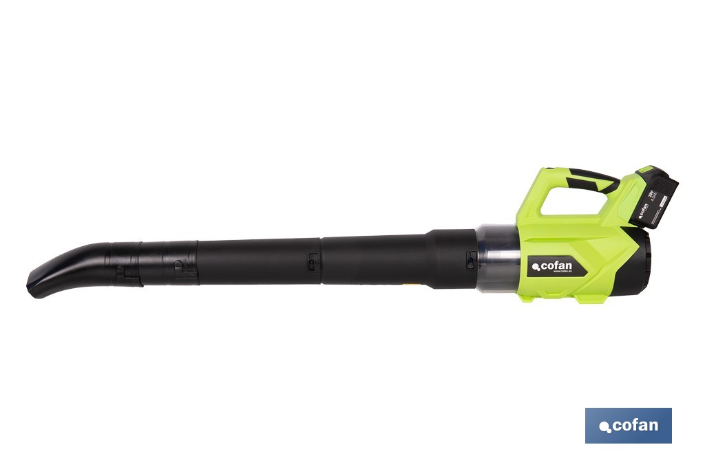 Sopladora a batería 20 V con 2 velocidades y motor de 22.500 rpm | Ligera, ergonómica y potente | Disponible con y sin batería y cargador - Cofan