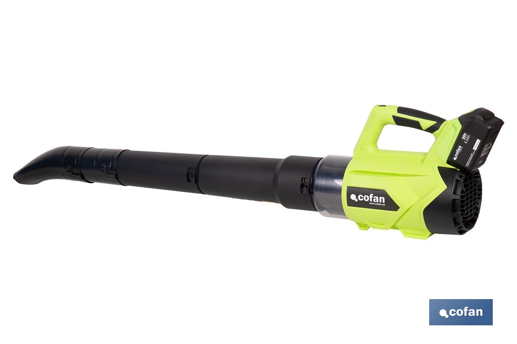 Sopladora a batería 20 V con 2 velocidades y motor de 22.500 rpm | Ligera, ergonómica y potente | Disponible con y sin batería y cargador - Cofan