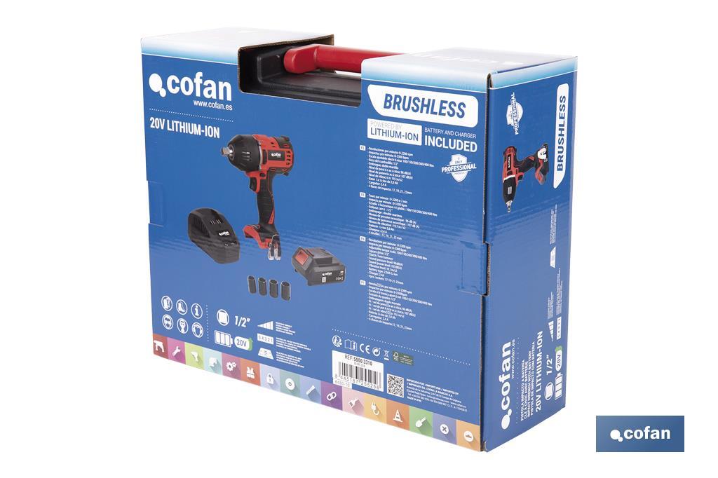 Pistola de impacto 1/2" a Batería | Batería de 20V + Cargador incluidos - Cofan