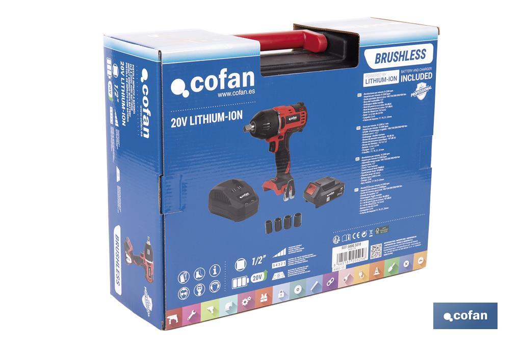 Pistola de impacto 1/2" a Batería | Batería de 20V + Cargador incluidos - Cofan