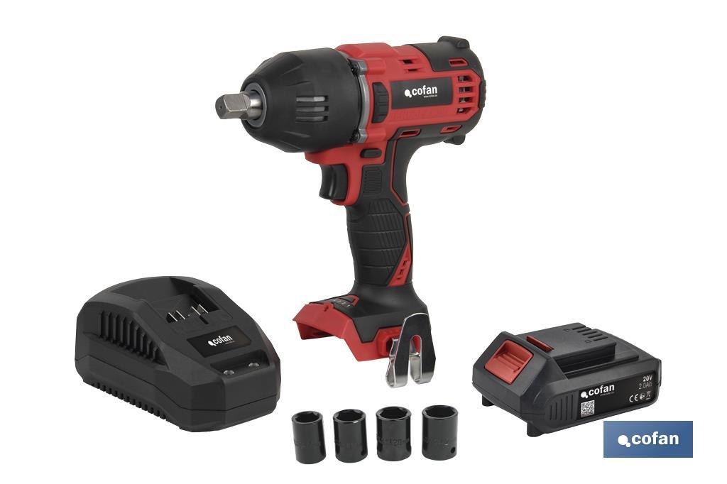 Pistola de impacto 1/2" a Batería | Batería de 20V + Cargador incluidos - Cofan