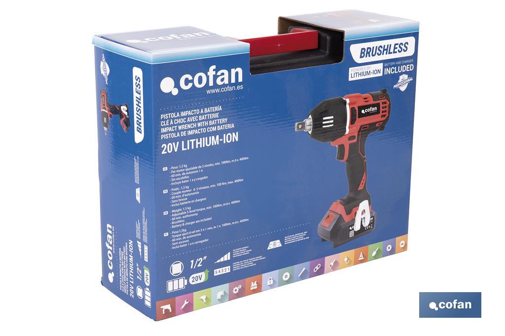 Pistola de impacto 1/2" a Batería | Batería de 20V + Cargador incluidos - Cofan